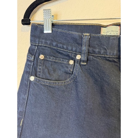 Alice + Olivia Jeans Dark Wash High Rise Wide Leg Denim Blue Indigo Tall 25 X 34 - Picture 3 of 9